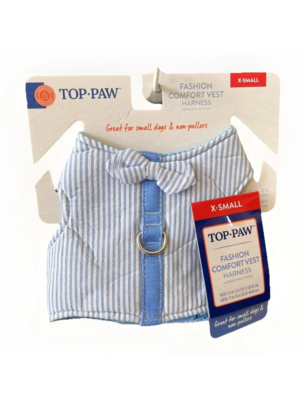 NWT Top Paw XS Baby Blue Bow Tie White Stripe Soft Puppy Dog Chest Vest Harness